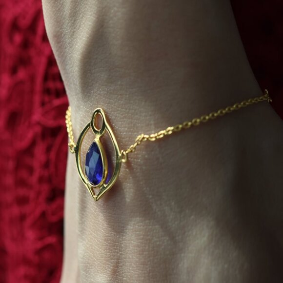 Tanzanite Sterling Silver 925 Dainty Chain Bracelet - 18K Gold Plated for Her - Picture 7 of 11